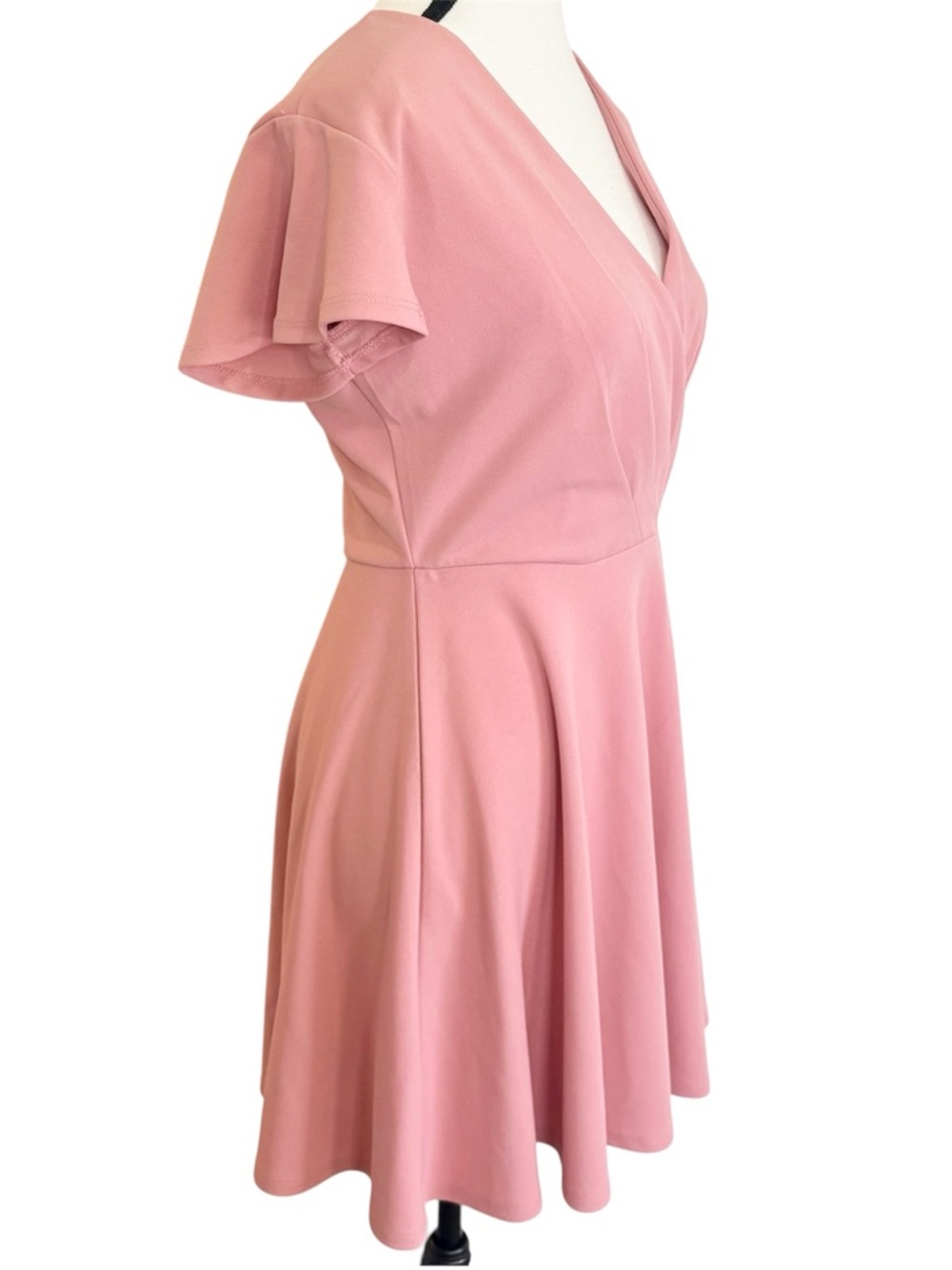 NWT ALTAR’D STATE Pink Wrap Dress Small Flutter Sleeve Fit & Flare Skater Dress - Picture 2 of 9